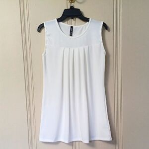 Casa Lee -  White Pleated Front Ex-Long Tank Top Super Soft